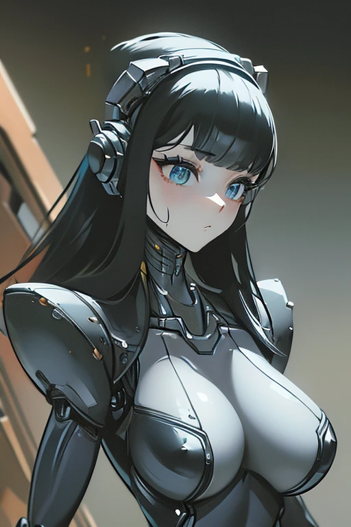 (masterpiece),(Highest quality),(Super detailed),(Best illustrations),(Best Shadow),(Absurd),(Detailed Background),(so beautiful), 16K, 8K, 4K,(Best Shadow),robotization,woman ,big bust,Robot Joint ,Metal skin,Black robot Suit,long hair,a black robot suit that covers the whole body,robot hand,cyber bodysuit,mecha head,(Detailed hands and fingers:1.2),Ball joint robot body,doll joint,beautiful face,beautiful robot girl,robotic eye,robotic hands,(no more human skin),android girl,cyborg girl,F cup, sexy body,(machine made joints:1.2),(machanical limbs:1.1),(blood vessels connected to tubes),(mechanical vertebra attaching to back),(mechanical cervial attaching to neck),no messy picture style,no emotion,tech control,black robot suit,maintenance,robot maid,maid,cyborg maid