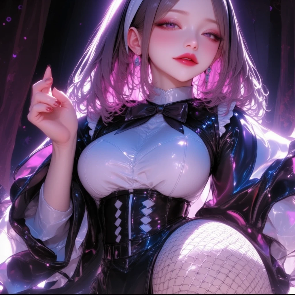 Beautiful maid, fantasy, ethereal, sparkle, black, purple, grey, white