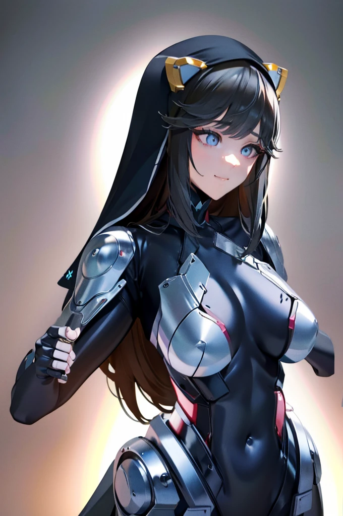 young girl, Long black hair, Fox ears, red eyes, smirk, Decepticon armor, Starskrim, open shoulders, open breasts, smirk, wings, Masterpiece, highly quality