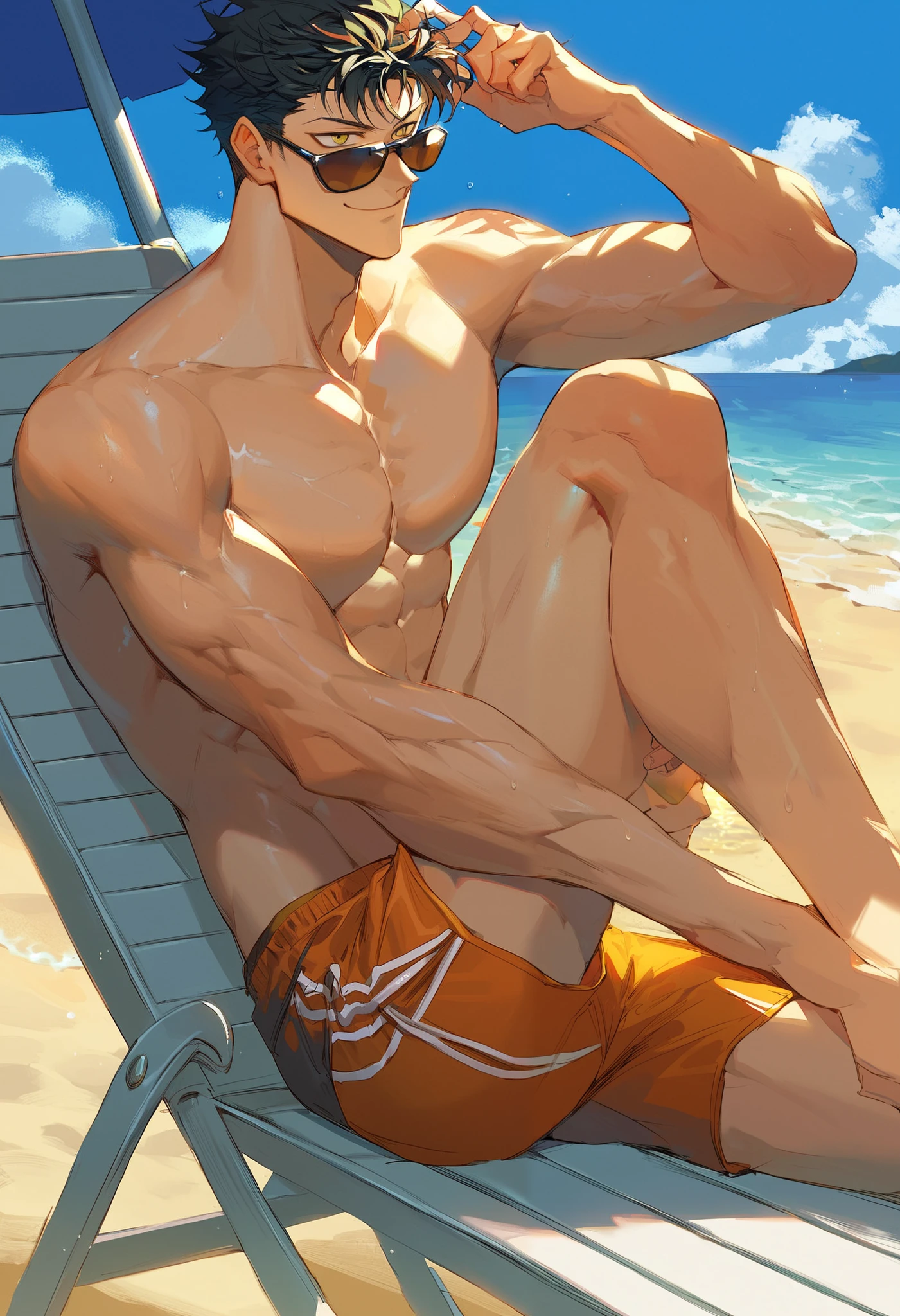 A man in white underwear stands against a stone wall.,No shirt and pants, asian man, at a beach, In the sun, at a beach, In the beach, On a hot day in Thailand, On the Beach, thai man, Look at his phone..., casual photography, beach, male model, White and panties