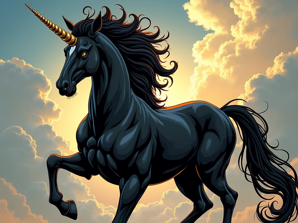 ((masterpiece), best quality, high quality, professional quality, highly detailed, highres, perfect lighting, natural lighting), unicorn, perching, on clouds