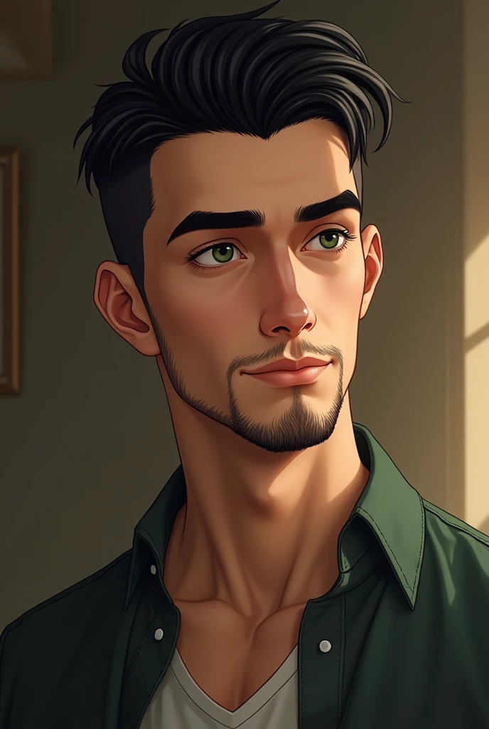 Arafed man holding a glass of wine in a kitchen, handsome man, profile, 30 year old man,