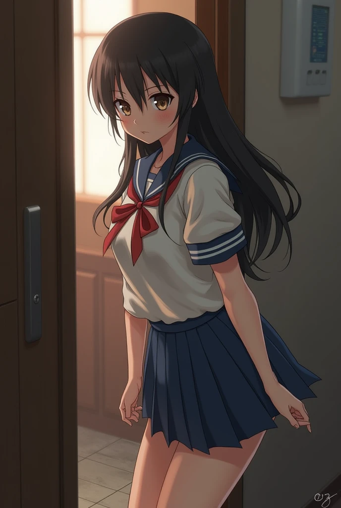 nsfw,suzune horikita, (Red eyes:1.3),locker room,cowboy shot,((from above)),Medium chest,Hair Ribbon,Upper body naked,White panties,((sweaty,Pussy line,wet))