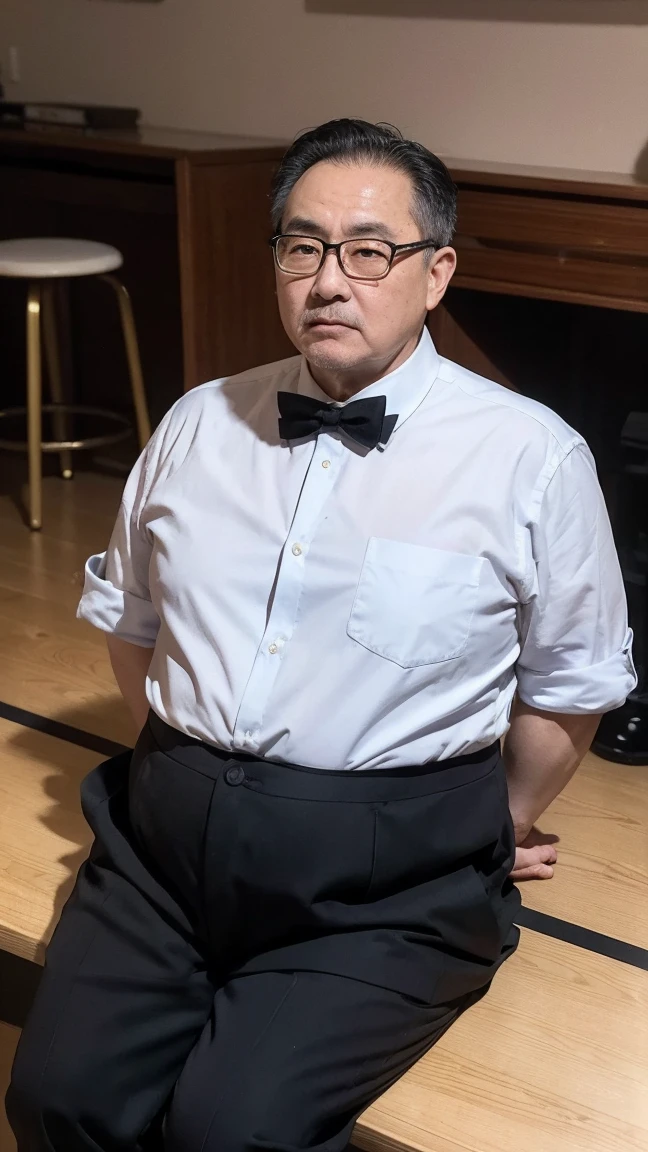 a 60-year-old bald and chubby businessman resembling Shigeru Ishiba of Japan, lying in bed with a high school girl resembling Enako of Japan, the high school girl is pregnant, wearing lingerie and garter belt, with a small chest and a very thin body, the 60-year-old bald and chubby businessman resembling Shigeru Ishihara is touching the pregnant and enlarged belly of the high school girl