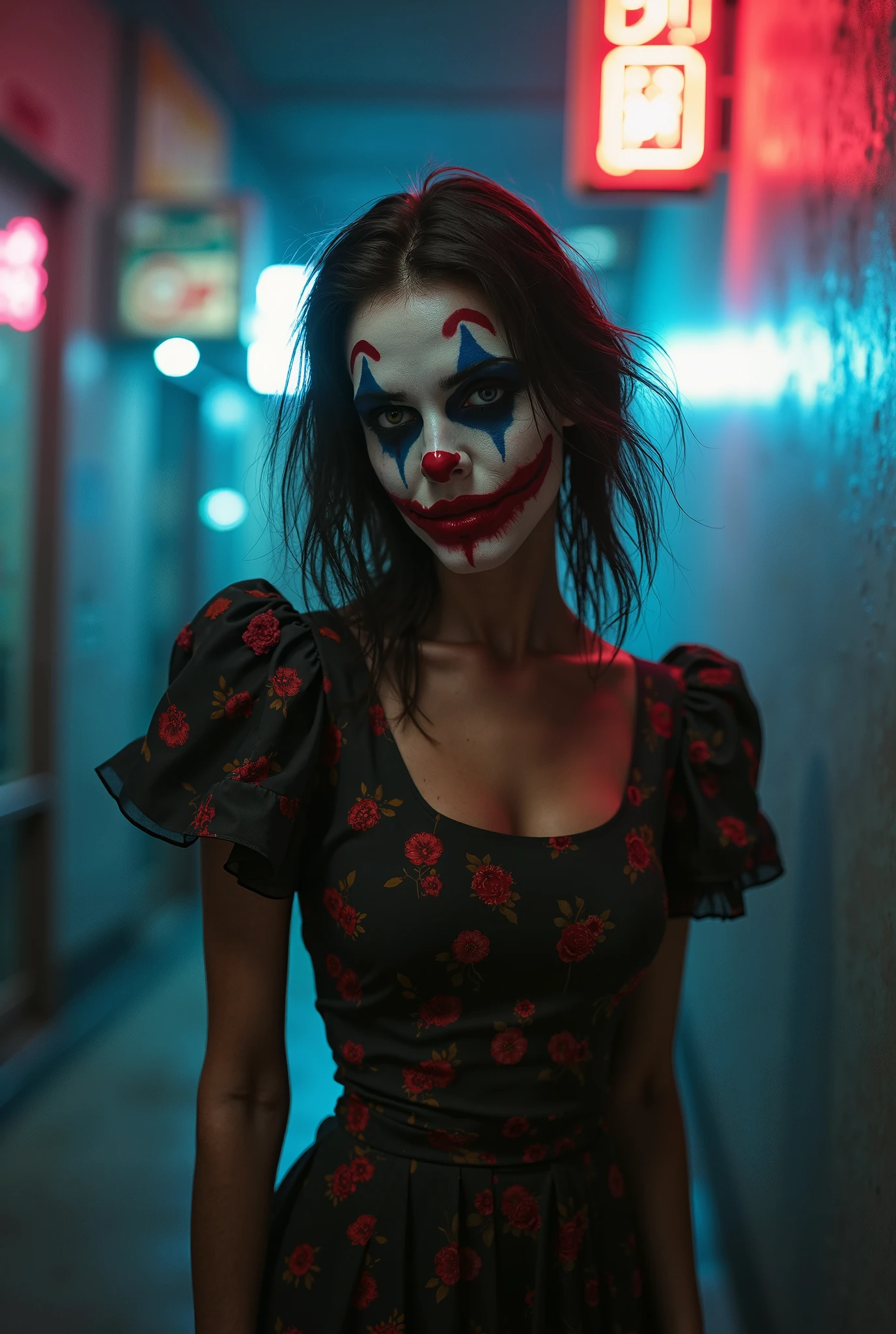 A chola clown with short black hair