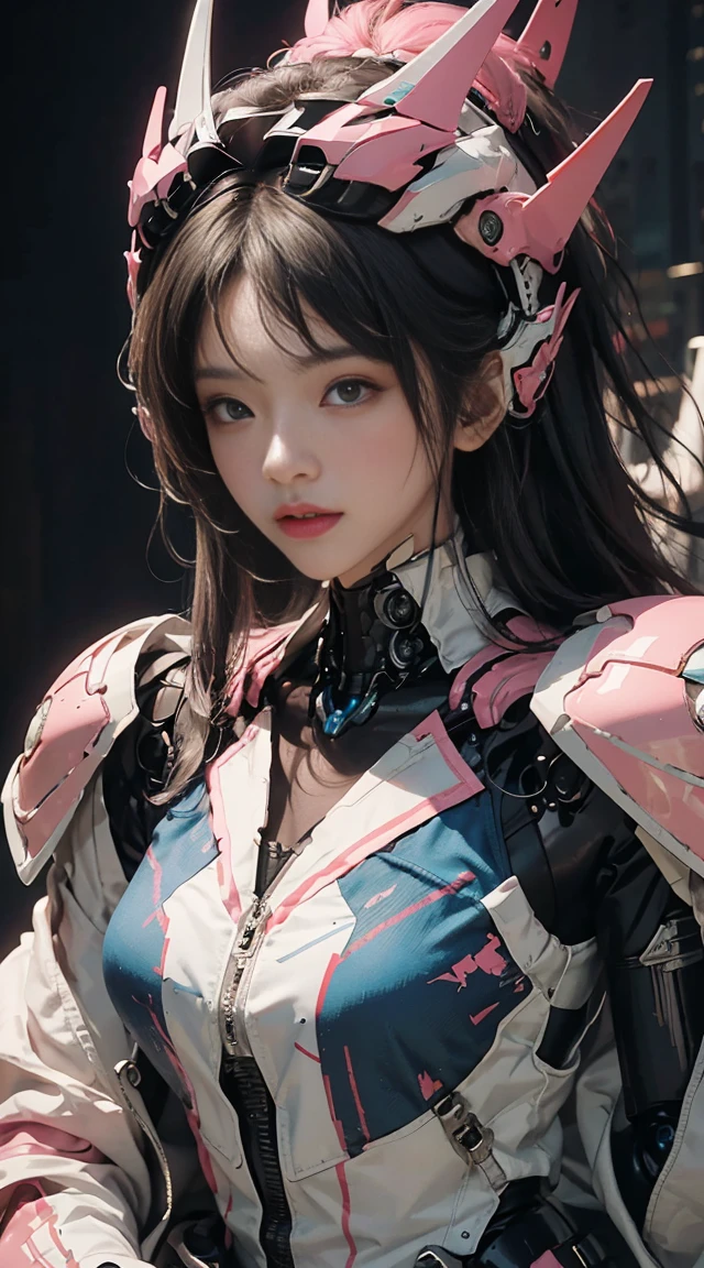 (Best Quality, 4K, 8K, High Resolution, Masterpiece: 1.2), (Super Detailed, Realistic, Photorealistic:1.37), A woman in futuristic clothing, Trending on cgstation, Trending on cgstation, (Portrait of a girl in the Knights of the Zodiac:1.4), blunt bangs, Cute Cyborg Girl, Perfect android girl, Portrait Astronaut Girl, Beautiful girl cyborg, Girl wearing pink and black mechanical cyber armor, Game CG, cgsociety and fenghua zhong, Beautiful Cyborg Shrine Maiden, Bioluminescence, Yua, (Golden eyes:1.5), Anatomically correct grip, (Sharp and long claws:1.4), erotic and sexy, 