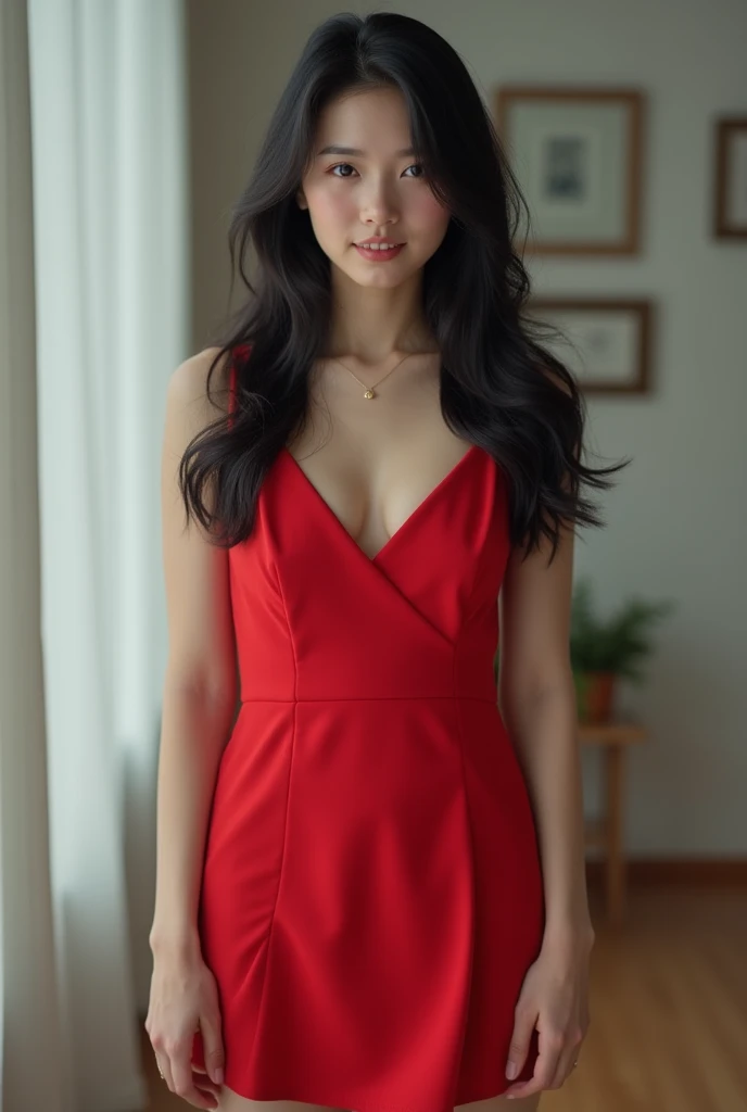 A Women on the delivery bed in Red dress.