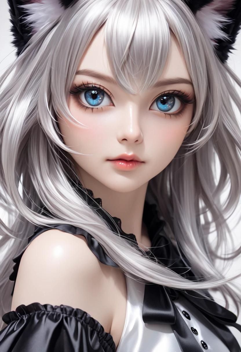 best quality, masterpiece,white hair, blue eyes, upper body,.  Open one's mouth,,Exquisite mouth,Ejaculate in the mouth,Delicate s,sex mouth,Very detailed face,blush,close-up