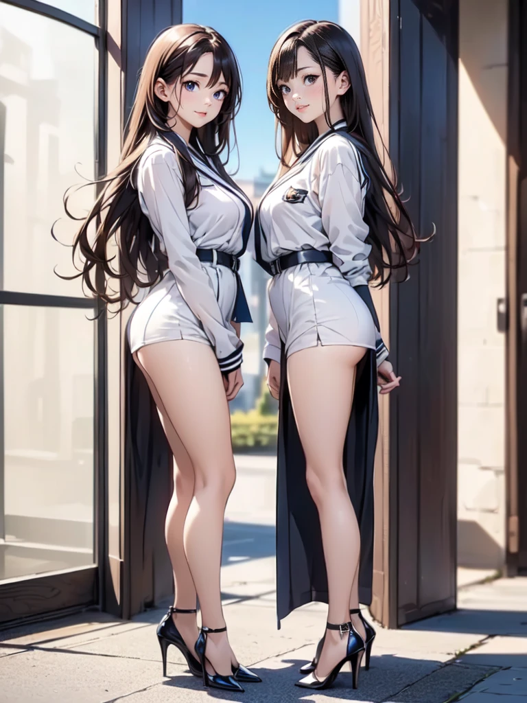 ((一人のWoman in underwearはセクシーに歩いている:1.5)), Beautiful Anime Women, Beautiful art style, Anime characters, ((Smooth texture, Realistic texture, Anime CG Style)), ((Highest quality)), (Very detailed), (Very detailed CG 統合 8k 壁紙), Very detailed, High-resolution RAW color photos, Professional photography, (Brown Hair, Stylish hairstyle:1.1), Great face and eyes, Beautiful and big breasts, Slender body, (Stunningly beautiful woman), (Detailed face:1.2), (Office corridor, There is a window in the hallway:1.4), (Many men in suits are walking in the background:1.5), ((Bow tie around neck:1.3), (Black high heels:1.1), (Sexy and cute white underwear:1.3), (Stylish shiny white satin panties, Side-tie panties, Panties with plain white center and lace decoration on the sides:1.3), (Thin panties with red ribbon:1.3), (White micro lace satin bra, White lace-trimmed bra, Thin bra with red ribbon:1.3), (lace garter belt, Garter Strings, Knee socks:1.3):1.3), (naked, Woman in underwear, 女性はブラとパンティとKnee socksとガーターベルトだけを着用:1.5), Exact number of arms, Exact number of legs, Perfect Anatomy, (Embarrassed expression, Surprised expression), Angle from the front, Exact finger count、Exact number of legs、(Exact number of arms:1.0, Exact number of hands:1.0), (Perfect hands, Perfect Anatomy)