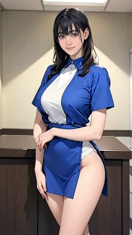   hospital wearing a nurse uniform  、  black stockings with big breasts covered in a dark prison 、Long Hair、   thin waist、  There is a nurse wearing   、Smiling Kindly