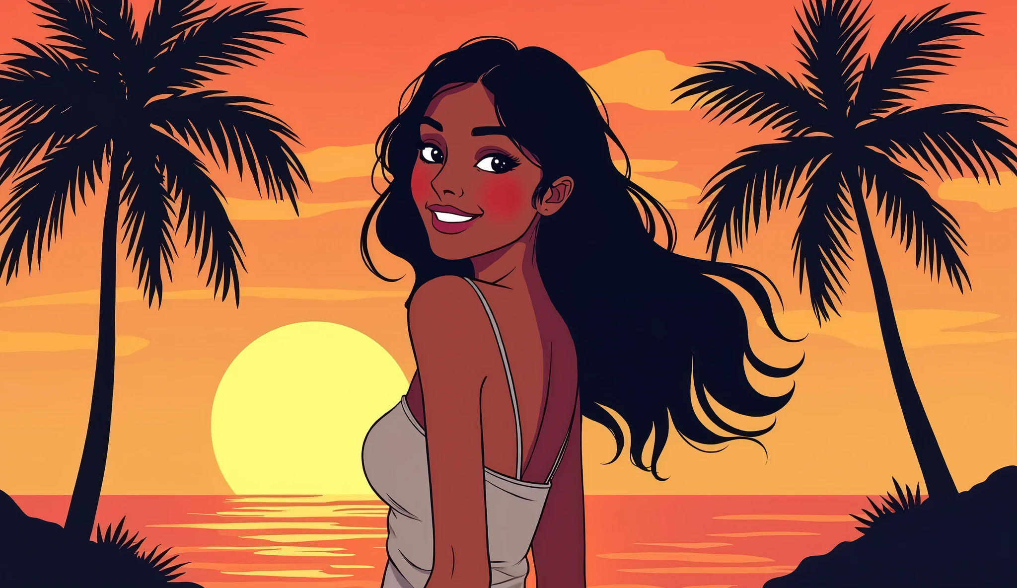 epic movie poster, volcano erupting, award winning (full body:1.3) portrait photo of a (moana:1.2), (seashell bikini:1.2), (water goddess:1.2), tribal tattoos, (wading:1.2) in the pacific (ocean:1.1), arms behind head, (partially submerged shot:1.2), (waves:0.9), desert island background, palm trees, beach,fluffy clouds in the sky, outrun, vaporware, trending on artstation, highly detailed, fine detail, intricate, (lens flare:0.9), (backlighting:0.9), (bloom:0.9), [Style-Micro::10]