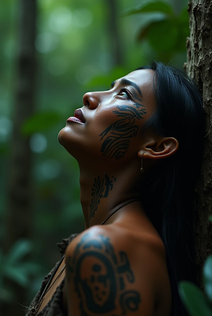 woman, victim of ritual, traditional indigenous, red, green, blue,