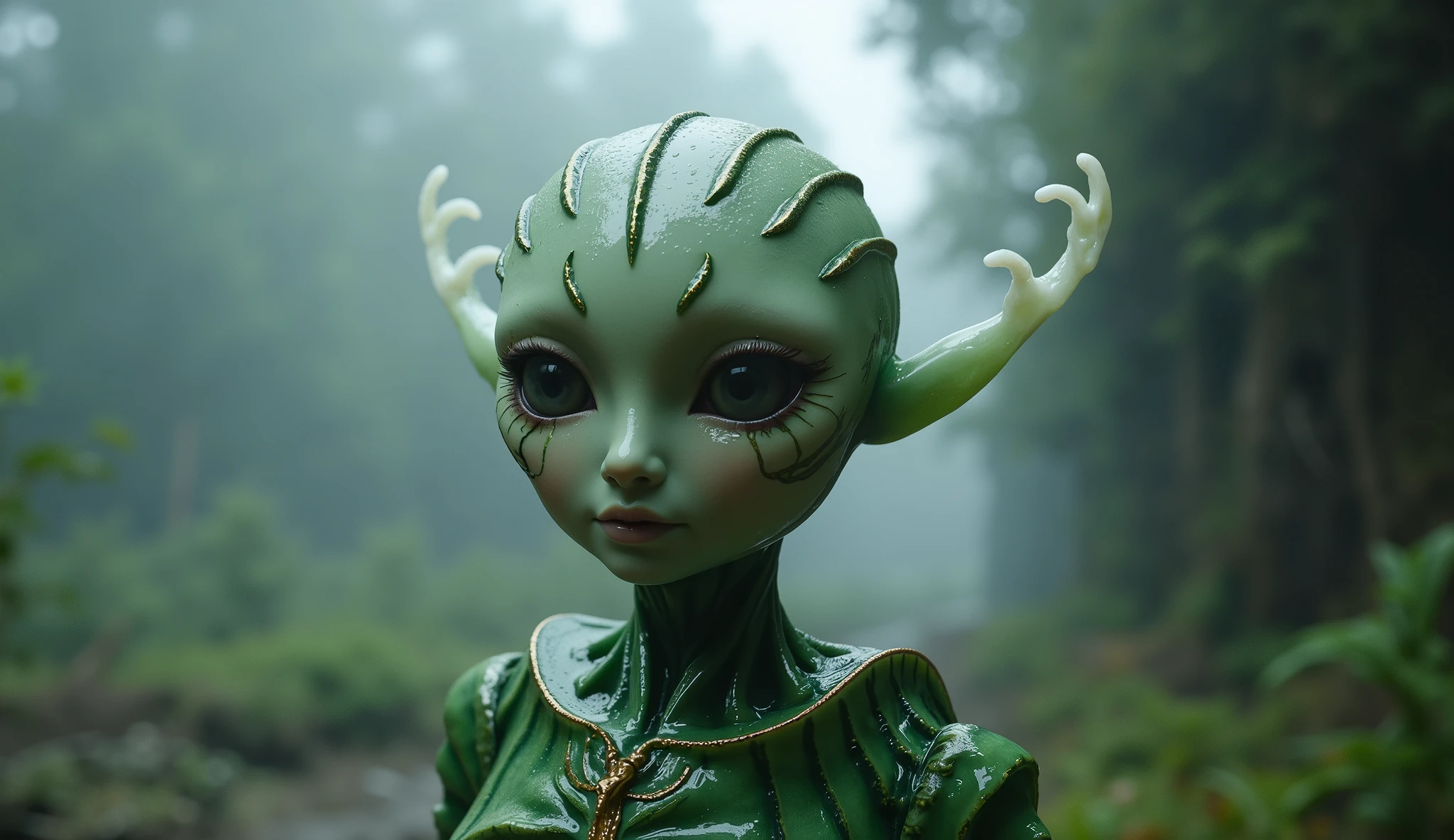 cute adorable alien insectoid-(woman:1.2) with Long Horns, transparent nodules, highly detailed alien wildlife photography, intricate biological detail <lora:TheWeirdies:0.72> TheWeirdies, <lora:MJ52:0.4> <lora:ip-adapter-faceid-plusv2_sdxl_lora:1> no nipples, , subsurface scattering, Photorealistic, Hyperrealistic, analog style, realistic, film photography, soft lighting, heavy shadow