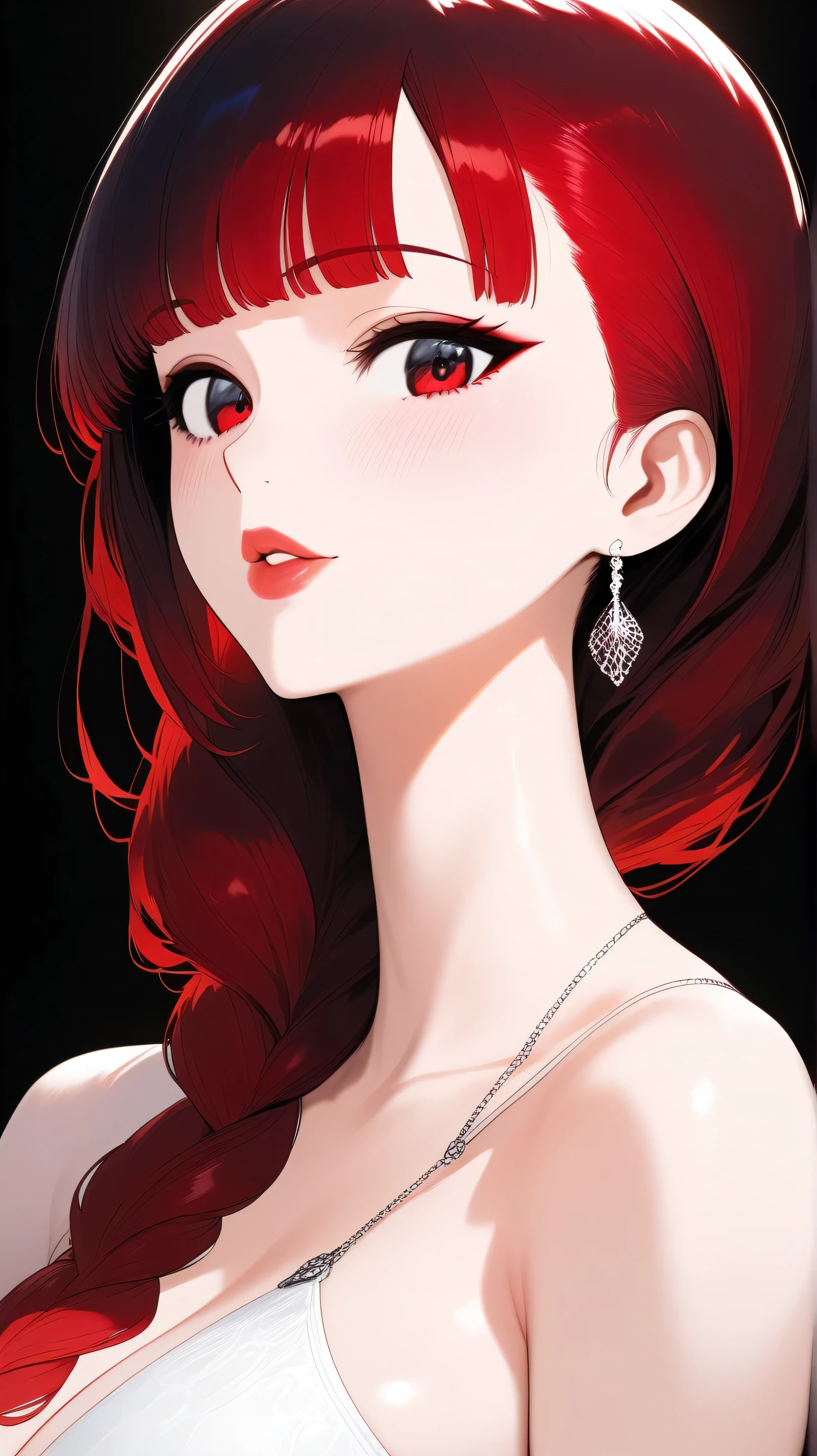 master piece:1.5、(minimal art, line drawing), woman、Black and white art:1.2、lips are red、Black and white world、silence、An ennui look、Densely drawn
