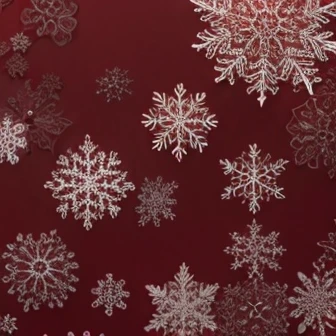 Deep-crimson background adorned with frosty-white, intricate snowflakes of varying sizes, evenly scattered. The snowflakes feature delicate crystalline patterns with a subtle, shimmering frosty effect. The red base has a smooth, satin-like finish, enhancing the contrast and festive ambiance.