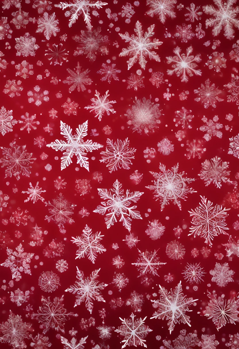 Deep-crimson background adorned with frosty-white, intricate snowflakes of varying sizes, evenly scattered. The snowflakes feature delicate crystalline patterns with a subtle, shimmering frosty effect. The red base has a smooth, satin-like finish, enhancing the contrast and festive ambiance.