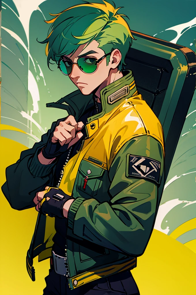 A planet where a highly toxic green substance floats like a mist、Background with the Earth visible in the distance、Drive a state-of-the-art SUV、From the window of the SUV, a female commando colonel can be seen smoking a pipe in a sulky mood.、The Universe、