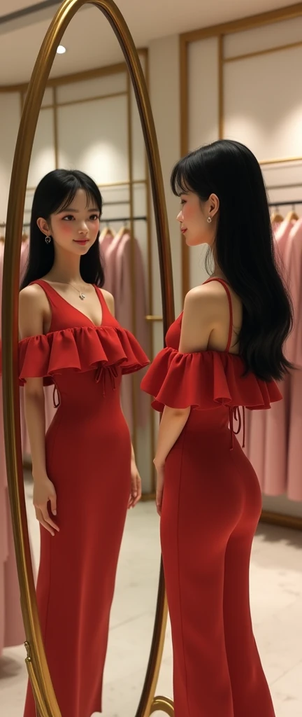 8K Ultra Clear,a asian beauty,palaces,Perform modeling steps,mediuml breasts,The upper part of the body。Wear stylish dresses,The color of cherry blossom pink,Court vintage style long dress,Princess dress,Long skirt in pompous and exaggerated style,Long dress,The style is a fashion week big name haute couture dress,Advanced customization,Private customization,one and only,There are tulle jewelry on the skirt,Decorated with shiny jewelry。A necklace is worn around his neck,short detailed hair,Hair coiled up,Headwear,largeeyes,Very beautiful and moving,Only one woman,Women make up a large percentage of the picture,The female model had a smile on her face,standing on your feet,The posture is elegant and dignified,Palace and peach blossom tree in the background,Realistic photo images