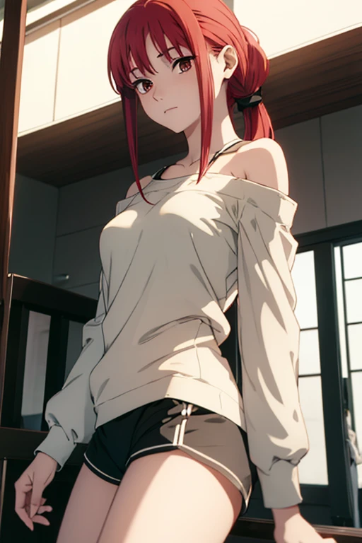 ((sexy dress))) A woman, The character Makima from the anime series Chainsaw Man, showing expression of laughing, big smile, looking down at viewer, holding viewer leash, pulling viewer leash, makima,  red hair,  braid, braided ponytail, orange eyes, skinny black pants, sitting in chair, legs crossed, cowboy shot, slight leaning forward, head tilt,  beautiful figure,  sexypose, Realistic, Very detailed, sexy body, breasts, Detailed body, Detailed hands, Detailed, Vibrants, Detailed Face, Makima's character design. Very detailed, Detailed body, Detailed hands, Detailed Face, anime art, extremely detailed CG unity 8k wallpaper, detailed light, Cinematic lighting, chromatic aberration, glittering, expressionless, epic composition, dark in the background, Character Desing, Very detailed, Detailed body, Vibrants, Detailed Face, sharp-focus, anime art, Vibrants, Detailed Face, Hugh Details, sharp-focus, evil smile, A detailed eye, super fine illustration, better shadow, finely detail, Beautiful detailed glow, Beautiful detailed, Extremely detailed, epic composition, Presented at artstation, Octane Render, artstation hd, Cinematic, 4 thousand., hypermaximalist