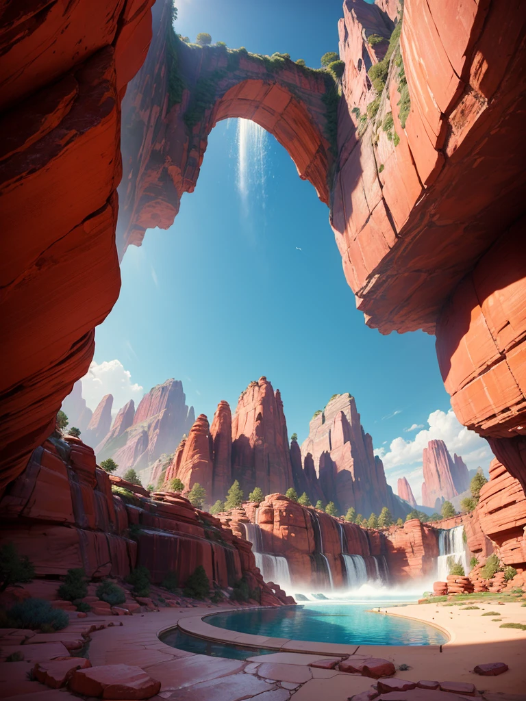 There is a super huge red rock open-air bath in the super huge red rock mountain range。Great Heaven,Huge Fountains ,Giant Tree,masterpiece, Best Quality,Super giant waterfall , super high definition ,The Great Labyrinth of Rocks ,Paradise, multi-dimensional , romantic,Inside a super huge rock ,High Dimension,perfection,Mysterious, imaginary,Far beyond imagination
There is a super huge open-air bath with red rocks in the world