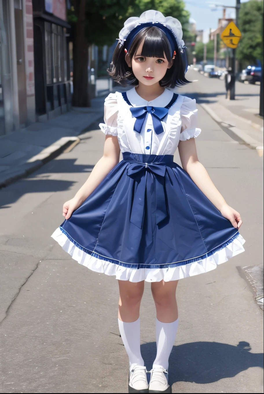 s girl，adolable，Moe Moe，dual horsetail，Delicate facial features，a sense of atmosphere，Wear a white dress，s the perfect face，fresh flowers，rays of sunshine，Greenery