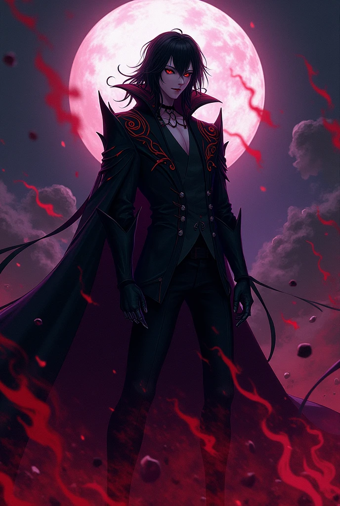A sexy young male, long black hair, teal blue eyes. Gothic clothes. (Male) (no facial or body hair)) masterpiece, best quality, ultra-detailed, best shadow), (detailed background) (purple and black) pretty handsome. Sexy Cute. No facial hair. No body hair. Wink. Seductive. Sexy. Pale and white skin. Smirking. Anime style. Blood. Vampire. Sexy. Death note style. Pink lips. SENSUAL. Purple and black gothic frilly clothes. Long lashes. Sexy pose. Shiny. Vampire Prince. Seductive. Male. Shiny. Long boots. Delicate facial features. Kiss. Red moon. Fangs. Sexy male. Angelic facial features. Male. Make it male. Sexy pose. Blood pouring down from the sky. It's raining blood. Thunder. Red. On the rooftop.
🥺