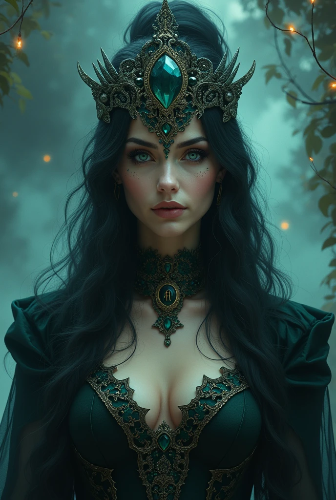 Beautiful sacer with long gothic style dress, in dark forest with Ambar on the floor, head, complex 3d render ultra detailed, 1women, looking at the viewer, (PureErosFace_V1:0.6), 30 yo, long black hair with golden crown, wet hair, pure, real human skin, huge breasts, pure and black golg, vibrant details, hyper-realistic, beautiful background (room: 1.2), octane render, 8k, best quality, masterpiece, an extremely delicate and beautiful, extremely detailed, CG, unit, wallpaper, (realistic, photo-realistic: 1.37), amazing, fine details, masterpiece, best quality, official art, extremely detailed CG unit 8k wallpaper,