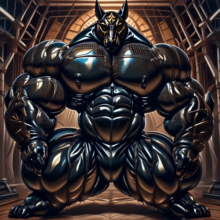 (muscular arms:1.3)(too huge gargantuan powerful muscles:1.6)(bulging musclegut)，dad bod，wide hips,(very muscular neck)(muscular neck) (very muscular legs)(huge pecs)(exaggerated gigantic crotch penis balls bulge:1.4)(soft round belly)，unreal engine,perfect light，detailed, photorealistic, 4k, hd, , , , good anatomy, , (), ,huge testacles, high quality, best quality, concept art, photorealistic, octane rende， (), ((corruption)), black glowing liquid，（((liquid_latex, , rubber:1.2)，,black latex，goo transformation，(gooey)，solo，eagle，indoor