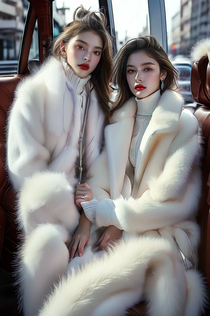 (masterpiece,  best quality,  best quality,  Official Art,   Beautiful and Aesthetic:1.2),Cover art,Mysterious,Provocative,symbolic,Complex,  Details, White Fur Coat ,