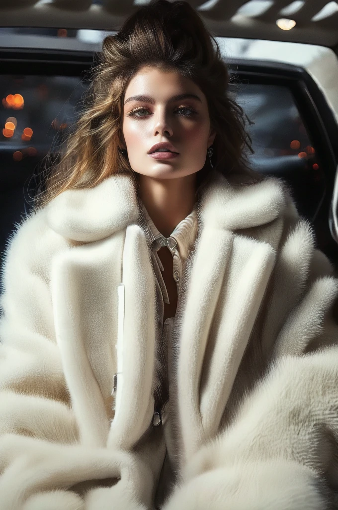 (masterpiece,  best quality,  best quality,  Official Art,   Beautiful and Aesthetic:1.2),Cover art,Mysterious,Provocative,symbolic,Complex,  Details, White Fur Coat ,