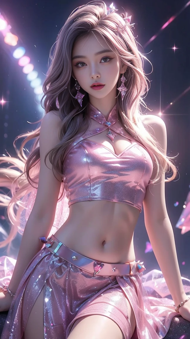 1 girl 20 years old, 1 goddess Athena, pink and purple silk dress with cleavage, beautiful goddess Athena face without blemish, thin cleavage silk nightgown with many colors, long thin women's nightgown with many sexy black lace details, goddess legend, goddess symbol, beautiful goddess style glitter, dark and mysterious version, small crown, well-proportioned, beautiful lips, delicate red lips, 1.9 detailed and beautiful lips ), holy body, super tight and round breasts, phoenix brooch, long bangs, (7 colors of hair rainbow: 1.9), clear beautiful face and well-proportioned eyes, (transparent yellow eyes: 1.8), (big round eyes and meticulous makeup, very beautiful and discreet makeup, very pretty blonde hair, light makeup, long blonde hair, makeup 1.8): the sky's droopy and vivid, the picture is real and fictional space: 1.8), fictional art, RAW photos, hanfu photos, best photos, high resolution, best quality, best photos, surreal portraits, surreal female photos, 8k quality, most beautiful saint portraits, single female jewelry, beautiful color masterpiece, upper body, tyndall effect, real photos, dark studio, border lights, (dalk 8 color pink detail: high resolution, soft light, high quality, h, Smooth and sharp, 10x pixelation, sexy goddess , sexy goddess: 1.8), (beautiful eyeshadow background: 1.8), (background place galaxy: 1.8), gap eyes, (best gaping eyes, perfect eyes, pretty girl solo: 1.8), (flowers: 1.8)
