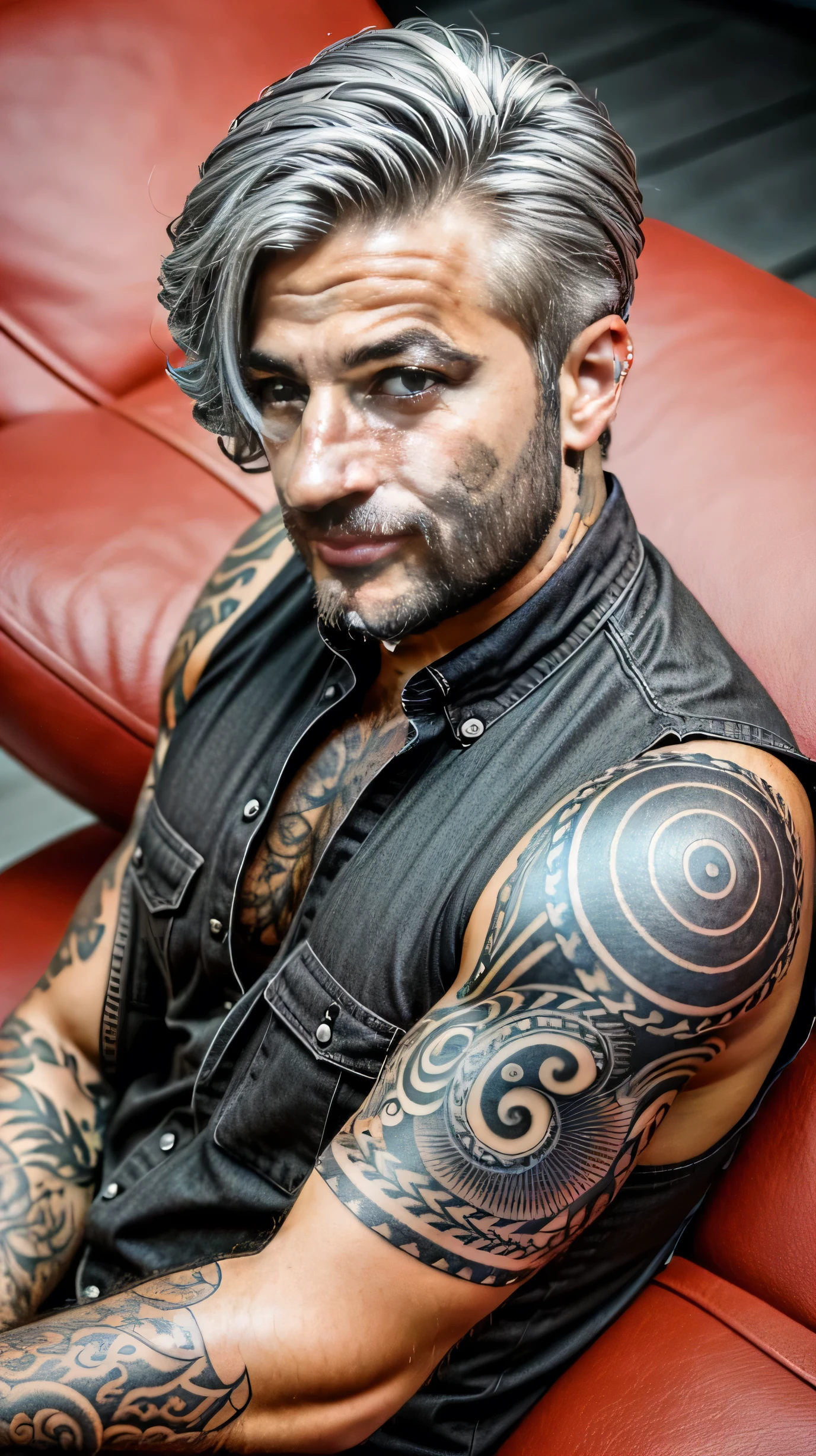a strong man, tatuados , Bblack hair