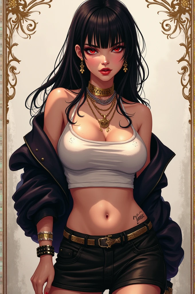 1girl, asymmetrical_hair, black_hair, dark-skinned_female, dark_skin, ear_piercing, earrings, eyeshadow, jewelry, lips, long_hair, looking_at_viewer, makeup, mole, mole_under_eye, nose, piercing, realistic, solo, stud_earrings, nipple bulges, no bra, nsfw, wearing sweater,