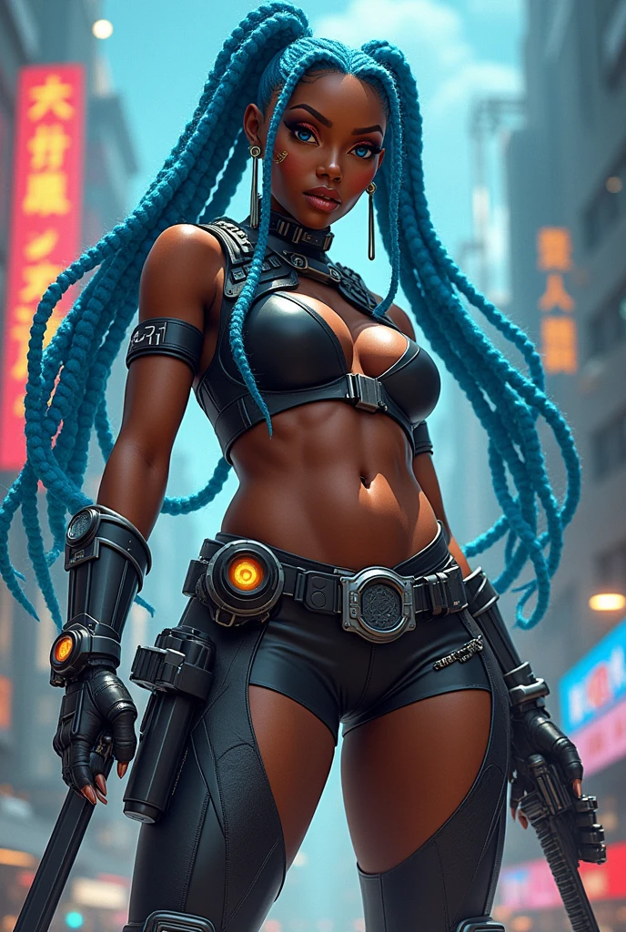 Beautiful African woman with multicolored dread hair with neon glow tattoos, angry look, short underwear, thick thighs defined body cybernetic prosthesis, ultrasharp, luminous paint, particles, flares, elaborate and super-detailed fractal background, large albino snake adorning, many details in an amazing composition