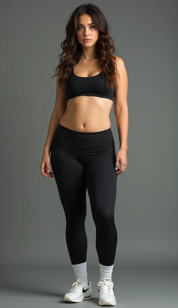 Create a full body 15 year old woman in a sexy pose with very tight pants and