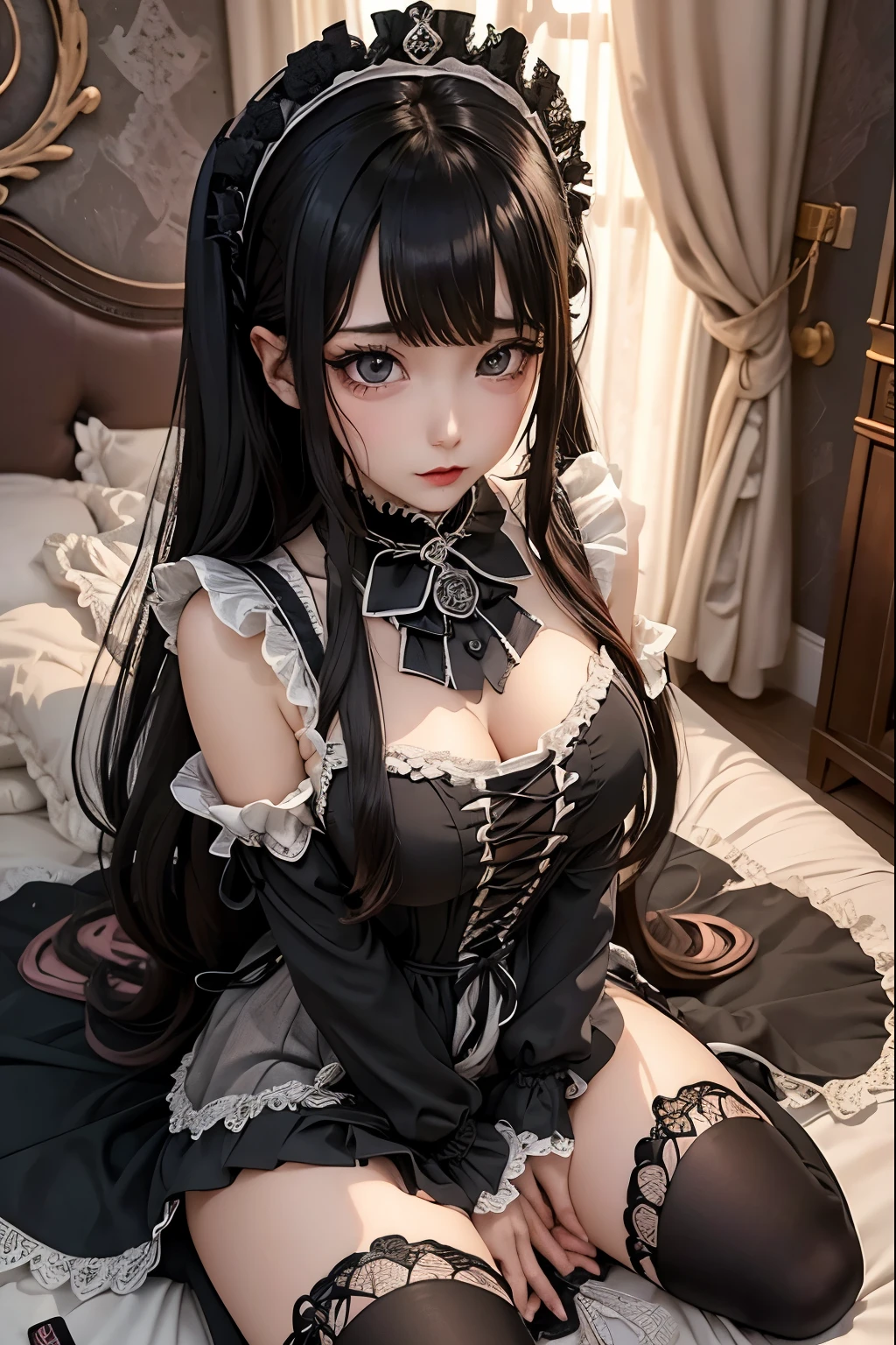 ハードなDark Gothicメイク、Dark black eyeshadow、 sad、Good skin radiance、Dark Gothic、 dark smile 、palace、The beauty of fragrance、24 years old、Masturbation facial expressions、Extremely fair skin、 rich expression of pleasure 、 uncomfortable expression 、Dark Gothic、 best quality、Drunk face、Purple maid outfit、Mysterious、noble、 affectionate smile 、Right eye is blue、Left eye is red、 super careful pose 、Platform heel shoes、 heavy makeup、Gothic Clothing、Long Hair Straight Hair、Cute Gothic Dresses、 beautiful face、Elegant features、Attractive face、 Stained Glassの背景、Chest glistening with sweat、The room is dark、goth long dress、Bell Sleeves、Wizard Sleeve、Decadent look、 sexually aroused expression、 handmade on the bed 、 I have a synthesizer instrument nearby 、 sitting on the bed 、Sad look、Rose Maiden、The embroidery is pink、 the dress has pink embroidery、 thigh high socks 、 knee-high socks、 Gentle Expression 、Dark black eyeshadow、 Stained Glassとバラの背景、 branching is a little lonely 、Female Duo、Female couple、 dark church background 、 Stained Glass、Black metal world、Dark Castle 、 slender body under a square、gothic long dress、Victorian dress、 small breasts、 room full of roses 、 I'm worried because of roses 、 My body is wet and shiny 、 the pot has lots of glitter 、I am sweating、 my pot is sticky from sweating 、 Her meat is shining with sweat 、My whole body is sweaty and shiny、I've sweated a lot 、 the meat is sweaty 、 My wet meat is shiny with sweat 、 A pig that got wet with oil and became shiny 、 white body 、 wet shiny pig water 、Beautiful legs、Outstretched legs、Put your hands on the bed、Super beautiful straight hair、Straight hair to the ends、Straight perm hair、 making the butt of the bed 、 sitting with legs wide spread、 has small breasts、Panting expression、 masturbation expression 、 transcendental white skin 、 playing the synthesizer 、The synthesizer shines、 My pot is shining with sweat 、 touching the synthesizer 、Playing a keyboard instrument、Synthesizer performance、Hide your chest、Playing keyboard instruments、Piano performance、