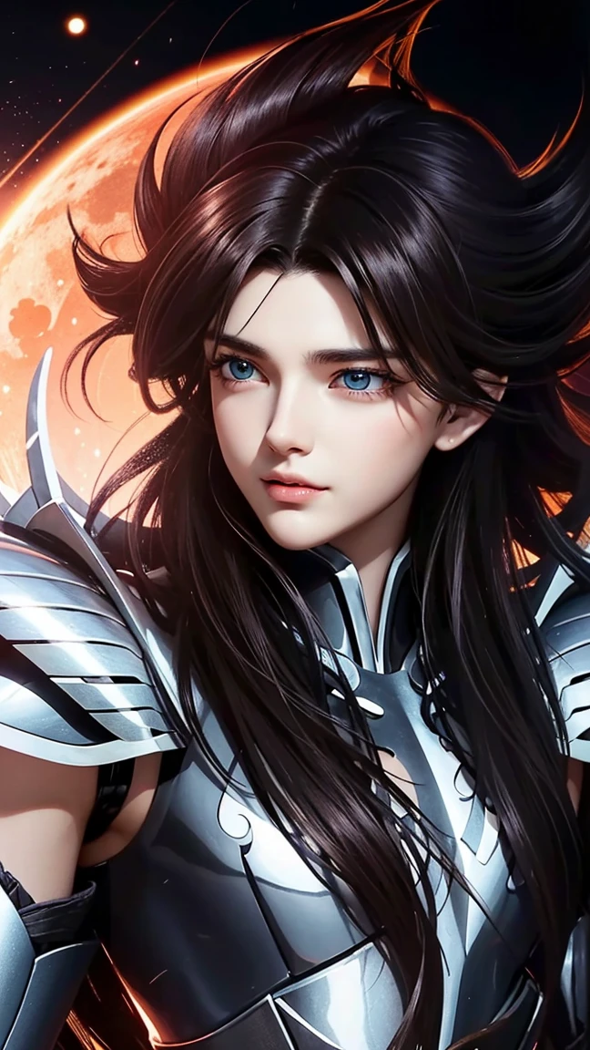 (high-quality, breathtaking),(expressive eyes, perfect face) portrait, Symmetrical Eyes, 1boy, male, solo, adult, brown hair, red coloured eyes, stylised hair, medium length hair, loose hair, side bangs, spiky hair, fluffy hair, looking at viewer, portrait,tall, full body pose fighting,red moon background, narrow eyes, soft eerie blue lighting backround, black ruins background, Hades Armor, Hypnos Saint Seiya Armor, Thanatos Saint Seiya Armor, Dark Purple Armor, trim, full plate, masculine face, Tanatos Lost Canvas Saint Seiya, cute smile, half body shot
High Resolution, Masterpiece, Accurate, Anatomically Correct, Best Quality, Award Winning, Detail, Damaged, High Details, HD, Quality, High Quality, Retina, Super Detailed, UHD, Textured Skin, 