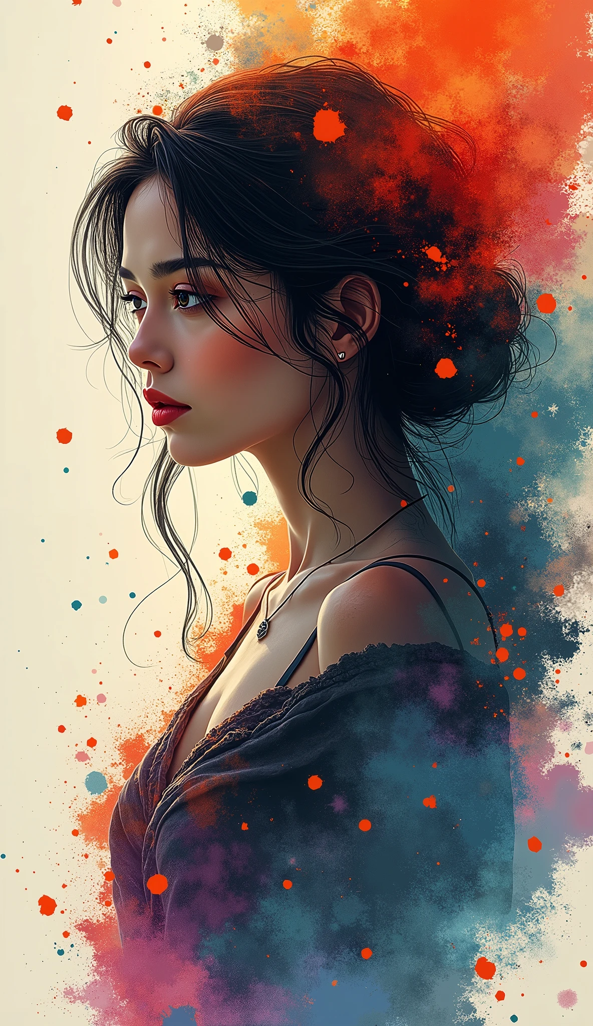 a woman by agnes cecile, luminous design, pastel colours, ink drips, autumn lights