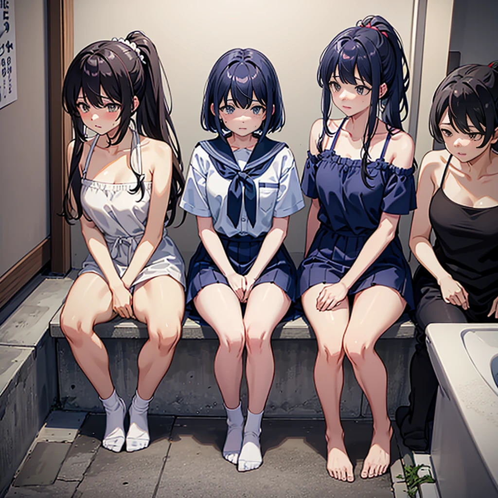((Crowd of happy nudist ))、((Naked)) walking in line, group selfie,From above、mixed bathing Waiting to start,march