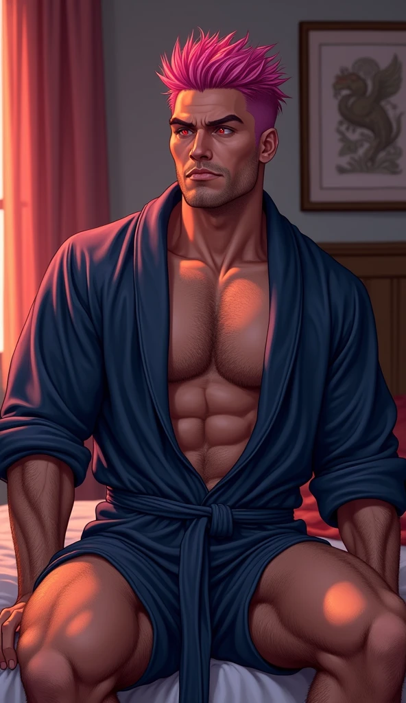 Shirtless handsome asian guy with good figure，Lying on the bed wearing only briefs.Putting his hands on his belly, he looked satisfied, red roses, roses bed, roses on bed, pink bikini, big bulge, bulging, big crotch, Comic artstyle 2D