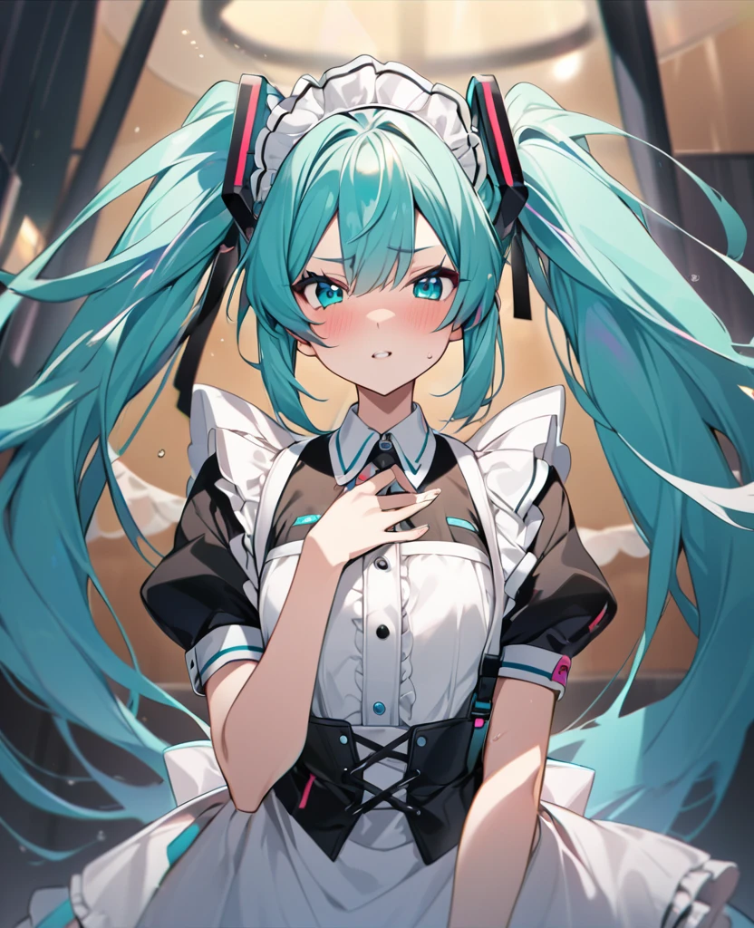 Hatsune Miku、 maid clothes、High image quality、 Cool 、Unfriendly、Hand heart
