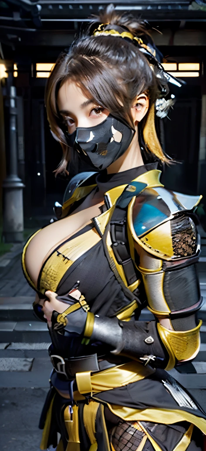 ninja girl,
((erotic smile expression)),
(night scene background.
old Japanese Tokyo city street atmosphere),
(city lights),
(face detail),
(hand detail),
(cleavage),
(((solid big breasts:1.3))),
(exposed belly:1.2)),
(((Sexy ninja armor:1.5))), ((a pair of samurai hanging on the back shoulders:1.2)),
((Cameltoe:1.1)),
8k,RAW photo,
(best quality),
(masterpiece),
realistic,
photo-realistic,
best quality,
masterpiece,
(ultra high resolution),
8K, 1girl, natural skin texture,
Natural skin texture,
dynamic pose,