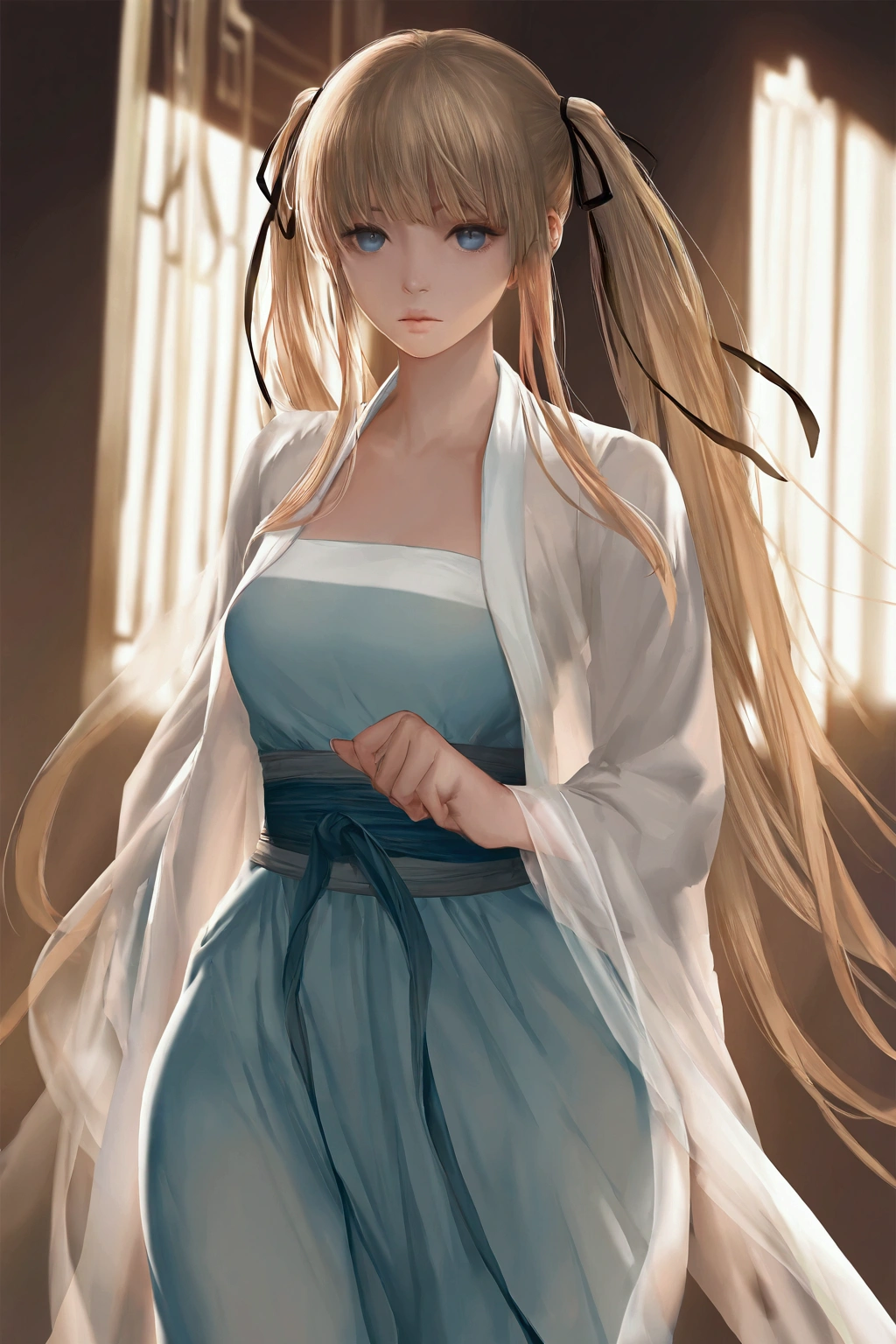 sawamura_spencer_eriri, masterpiece, best quality, realistic, 8k, official art, cinematic light, ultra high res, perfect female body, sharp focus, guofeng, hanfu, 1girl, solo, chinese clothes, realistic, breasts, wide_hips, fallopian_tubes, expressionless