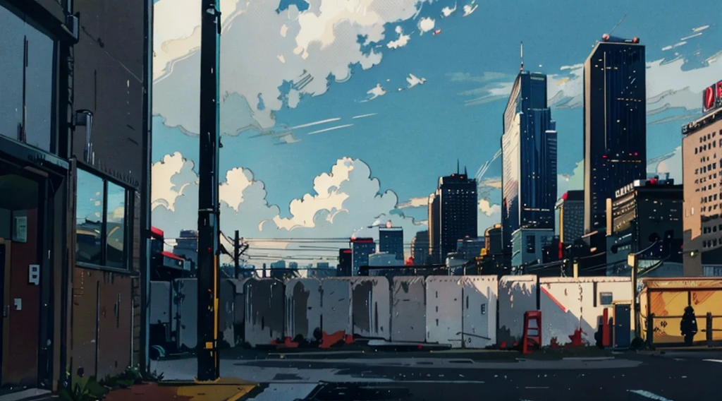 minimalist style painting,urbanscape, minimal , impression, clouds , single building