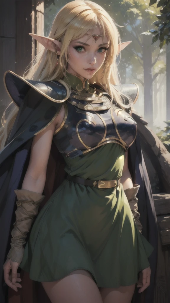 (Best Quality, masterpiece, showy, dynamic angle, highest detailed)
YEARS_CLASSIC_illuminated fact_propiowaifu, www.propiowaifu.with,
pointy ears, by rubio, by the wide, elf, RING, green eyes, long pointy ears, very by the wide, old, medium old, earrings, Lips, withstituir, hits,
layer, armor, blue layer, shoulder armor, shoulder pads, gloves, breastplate, belt, green dress, short dress,
(high resolution textures), (intricate details, hyperdetailed:1.15), detailed, (official art, extreme detailed, highest detailed),