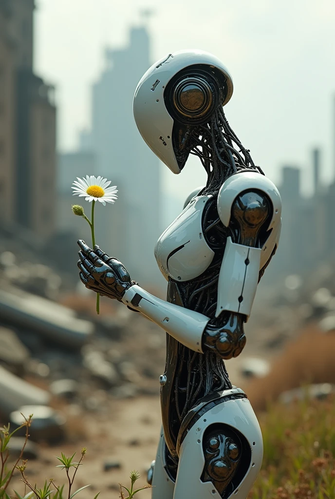 (masterpiece:1.2,Exceptional Quality,mirror-like,Cinematic Experience,Photorealistic,RAW Photos,Super detailed),8k,wallpaper,(Beautiful multiple exposure illustration jigsaw puzzle combining a female cyborg and a futuristic city:2.0),(1000 piece jigsaw puzzle:2.0),(Black background:2.0),(A puzzle piece from a cyborg's body part falls off, revealing the black background:2.0),(Create the outline of a female cyborg holding a daisy flower:2.0),Sharp lines,Sharp Focus,Double Exposure,Full Color,(Detailed Female Hands:2.0),(Beautiful female hands:2.0)