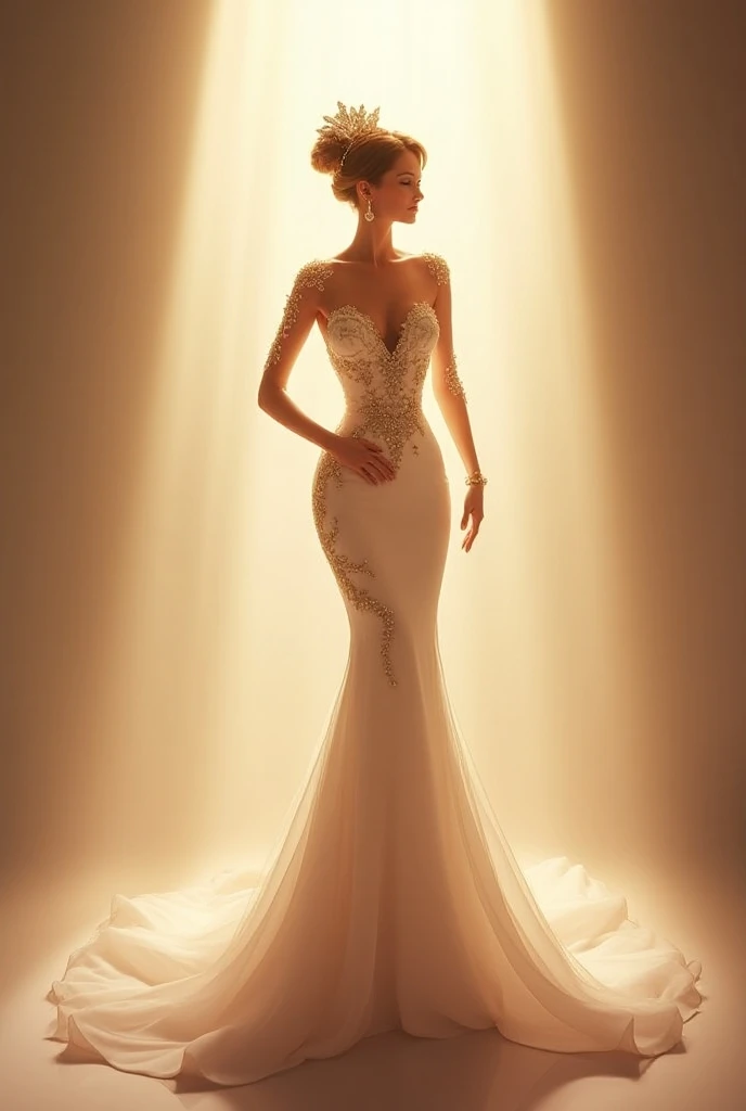 a beautiful woman in a fashion studio, posing in a stunning dress, elegant, graceful, high-fashion model, dramatic lighting, cinematic, professional photography, 8k, high resolution, detailed, photorealistic, intricate fabric textures, flowing dress, natural skin tones, beautiful eyes, perfect makeup, dynamic pose, atmospheric studio setting, dramatic shadows and highlights, cinematic color grading, moody and dramatic