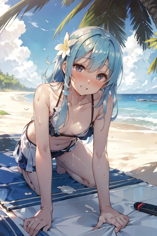 landscape, summer,  blue sky, Okinawa, private  beach , Cove, sea, unmanned,  beach , Nobody, Hot Weather, sun, 【HD Details,  Ultra Details, membrane,  hyperrealism, Soft light, Deep focus bokeh,  ray tracing , Gwise on Art Station Pixiv, 新sea誠, ArtJam