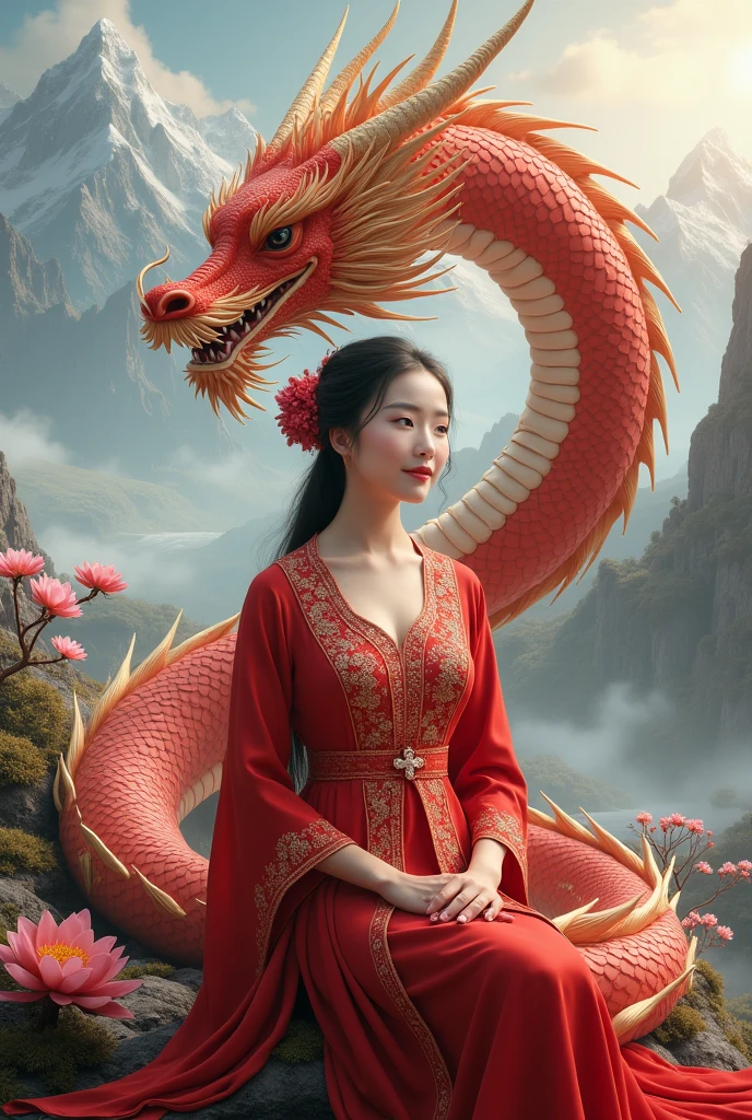 amazing quality, masterpiece, best quality, hyper detailed, ultra detailed, UHD, DOF, depth of field, HDR, perfect anatomy
close up, dragon head portrait, Soaring through the clouds and mist, over the cloud, sunset,
a girl standing with a dragon, touch the dragon, ( stylish pose:1.2), joyful, hope light, background light,( caress:1.4),
outstretched arm, outstretched hand, looking at viewer, smile, beaming, wearing red cheongsam, hug the dragon,
<lora:add-detail-xl:1.0>,
<lora:EnvyBetterHiresFixXL01:0.85>,
<lora:extremely_detailed:1.0>, extremely detailed, 
<lora:SDXLRedGlitter:0.5>, RedGlitter, 
<lora:zavy-chnsdrgn-sdxl:0.5>, zavy-chnsdrgn,  
SK_Fantasy,