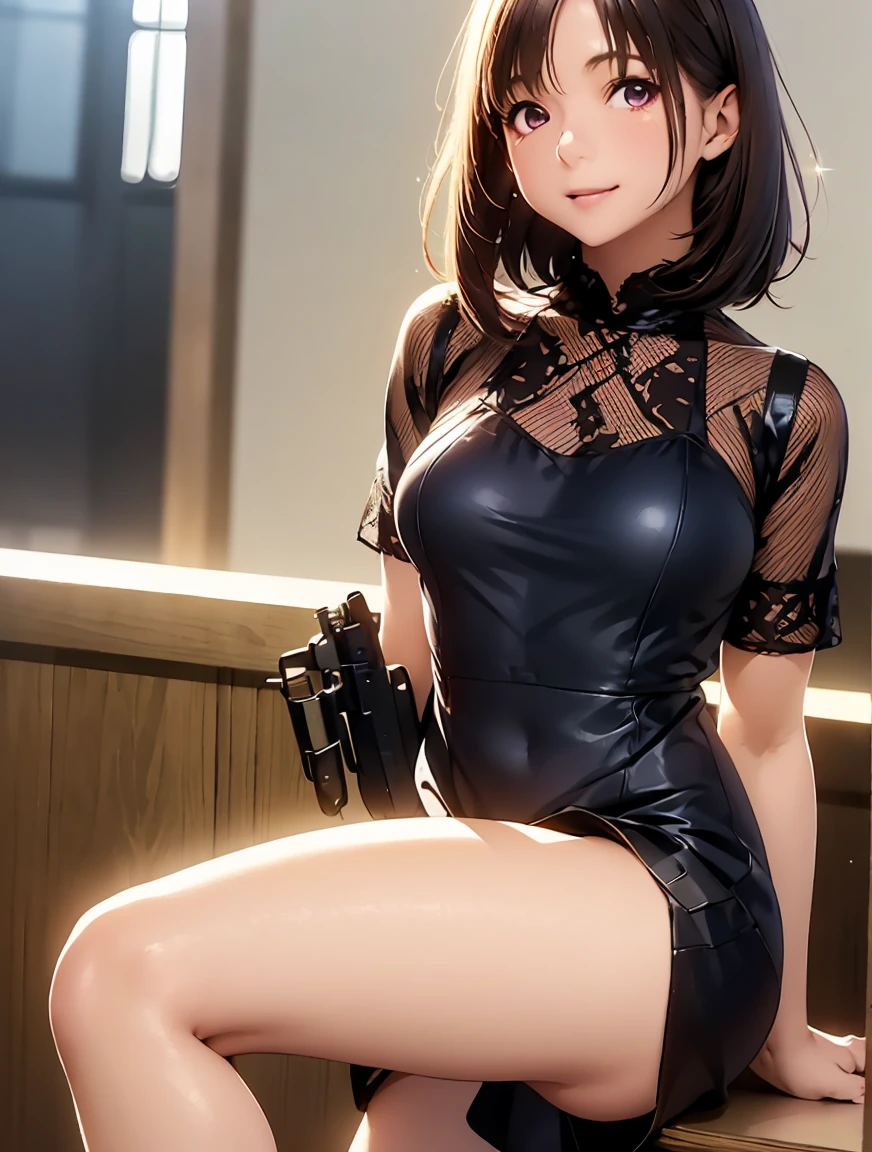 extremely detailed CG unity 8k wallpaper, best quality, ultra-detailed, masterpiece, realistic, photo realistic, extremely detailed cute girl, 20years old, (skirt lift), ((skirt lift by myself)), white panties , panties focus, blush, parted lips, looking at viewer , half body shot , wearing sleeveless shirt , (crowd), short bob cut